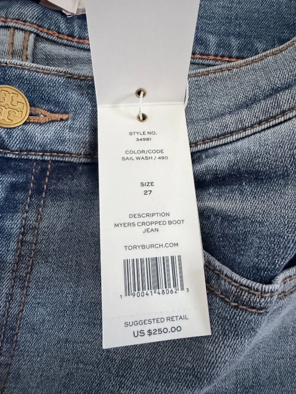 Tory Burch NWT Myers Cropped Boot Jean (27)